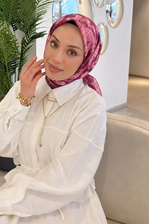 Lamelif Gül Desen Soft Eşarp Şeker Pembe