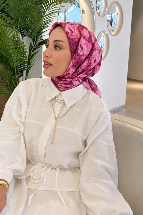Lamelif Gül Desen Soft Eşarp Şeker Pembe