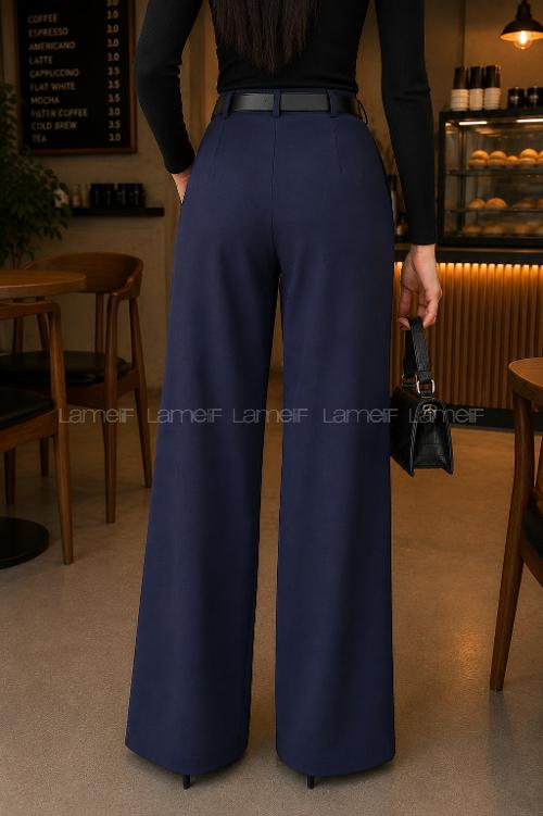 Lamelif Kemerli Palazzo Pantolon Lacivert