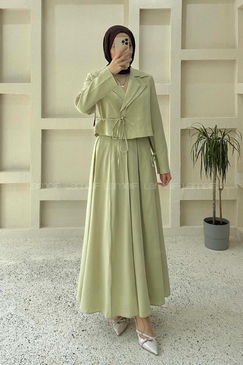 Lamelif Çift Yakalı Takım Mint Yeşili