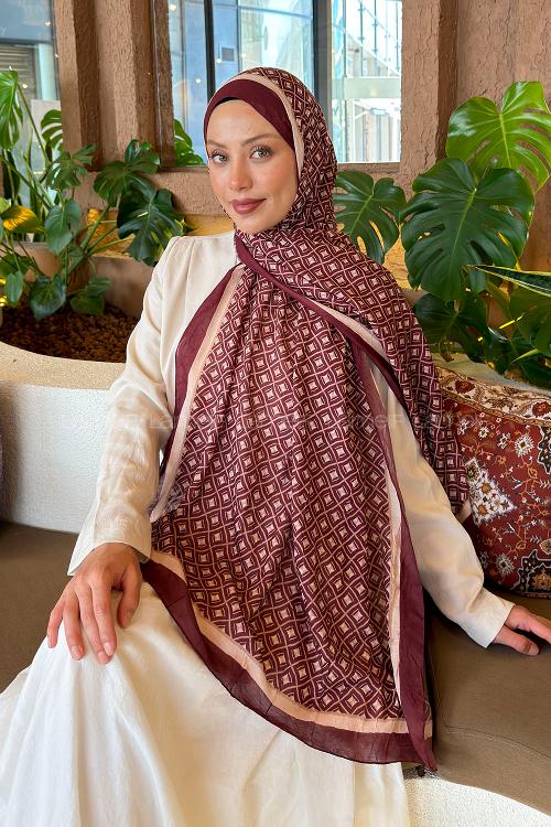 Lamelif  Etnik Desen Bambu Şal Bordo