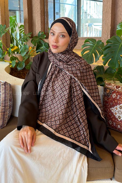Lamelif  Etnik Desen Bambu Şal Siyah Kahverengi