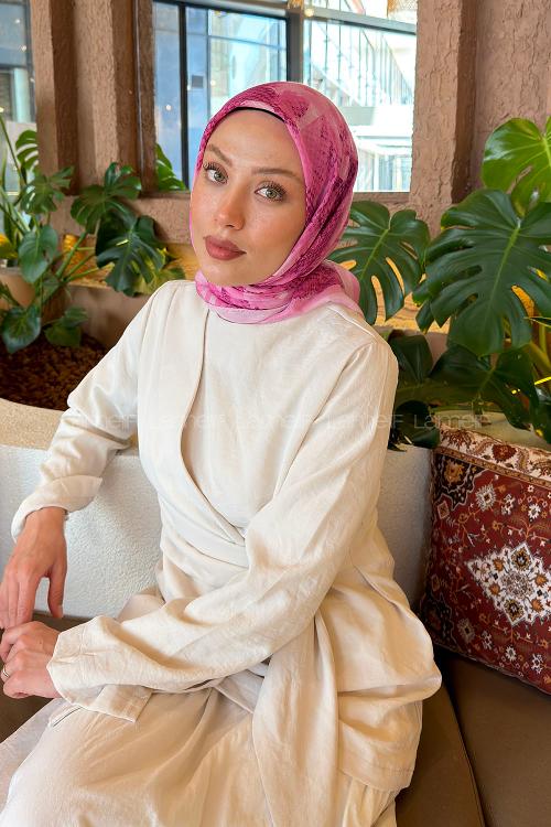 Lamelif Gül Desen Soft Eşarp Şeker Pembe