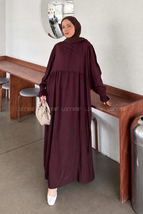 Plum Crew Neck Viscose Fabric Unprinted Dresess