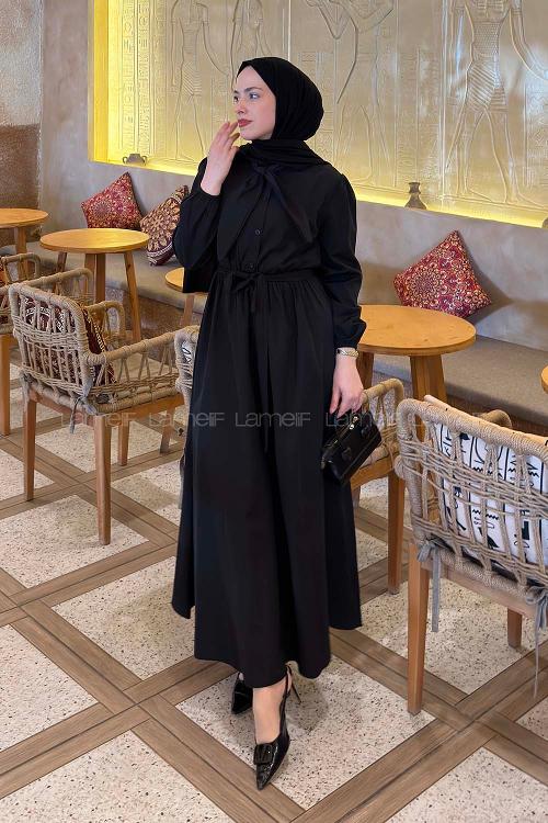 Black Foulard Neck Cotton Dresess