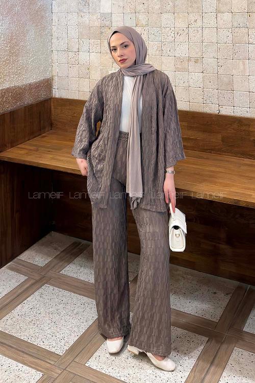 Lamelif Raşel Kimono Takım Soft Kahve