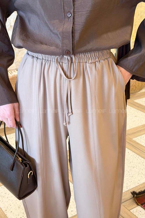 Brown With Milk Polyester High Waist Carrot Pant Pants