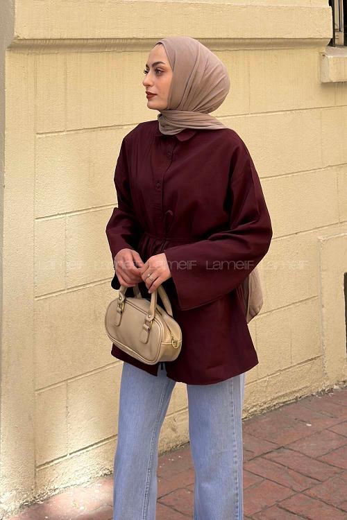 Lamelif Cupra Bağlama Detaylı Gömlek Mürdüm