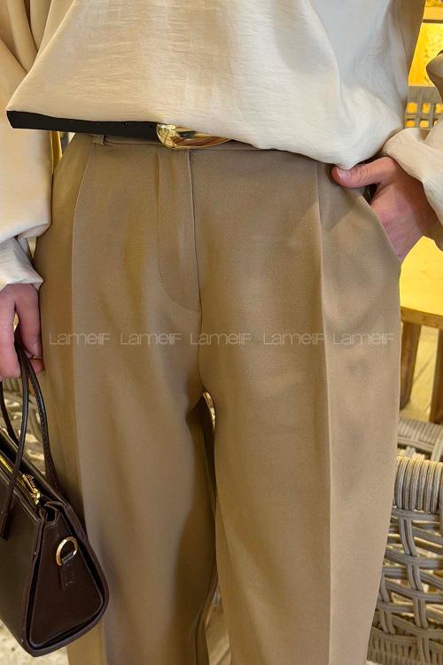 Lamelif Kemer Detaylı Havuç Pantolon Soft Kahve