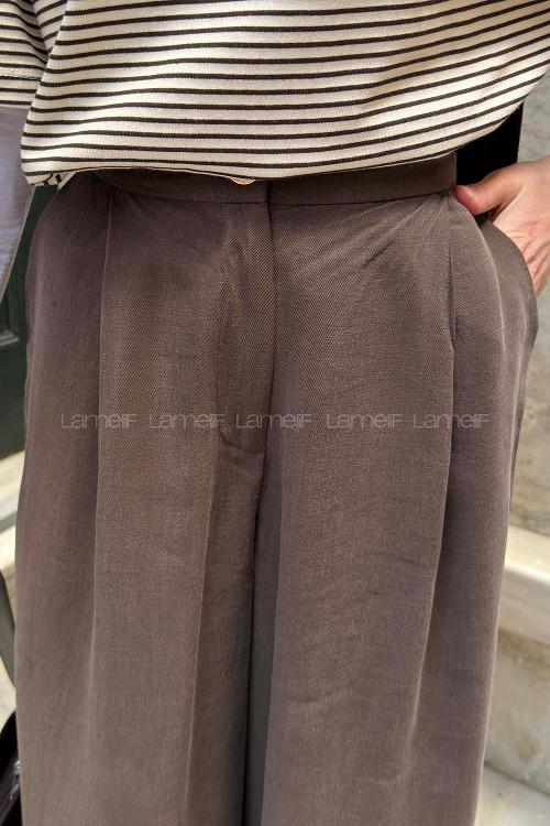 Bitter Brown Viscose Fabric High Waist Comfortable Pants