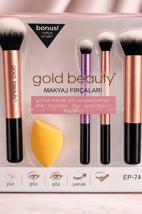 Lamelif Gold Beauty Makyaj Fırçası Seti Süngerli