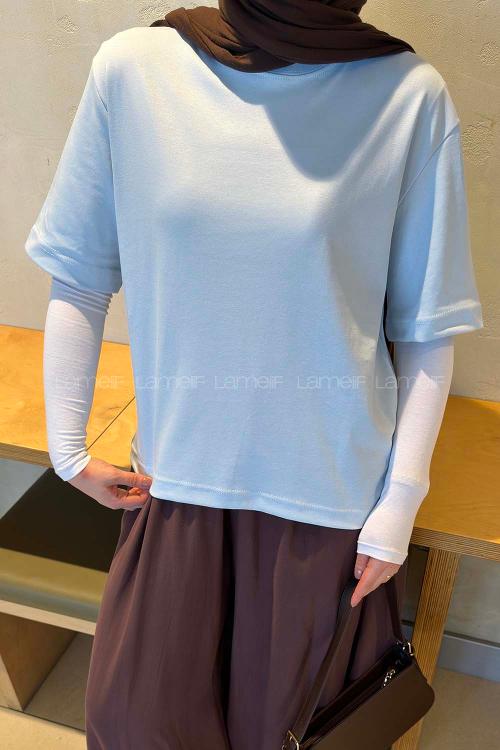 Lamelif Kısa Kol Basic T-shirt Bebe Mavisi
