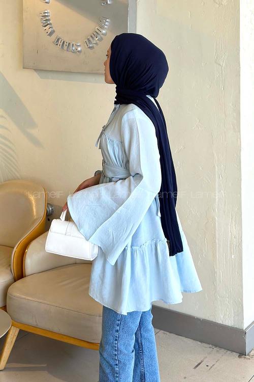 Lamelif Kat Detaylı Bağlamalı Tunik Bebe Mavisi