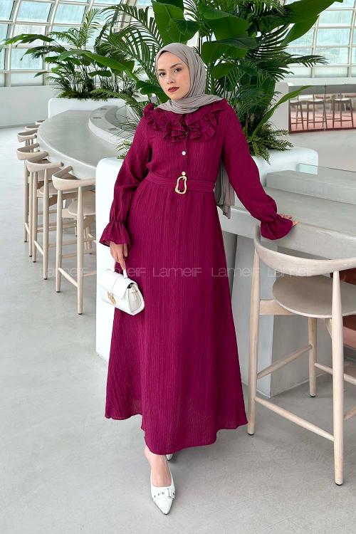 Plum Loose Crew Neck Ayrobin Unprinted Dresess