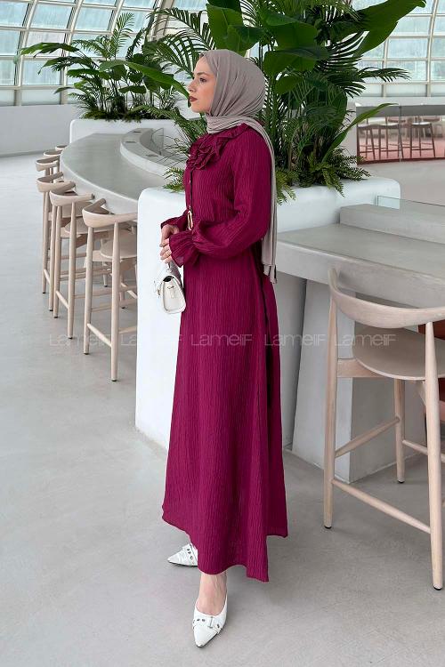 Plum Loose Crew Neck Ayrobin Unprinted Dresess