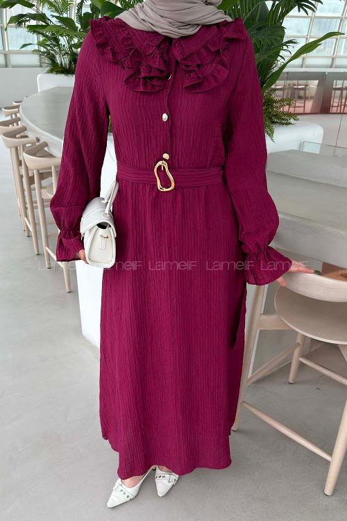 Plum Loose Crew Neck Ayrobin Unprinted Dresess