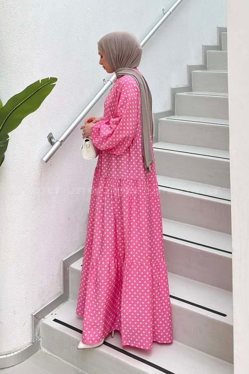 Pink Mandarin Collar Cotton Dresess