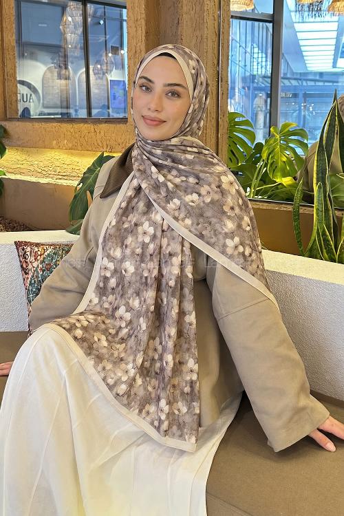 Lamelif Çiçek Desen Lara Soft Şal Bej