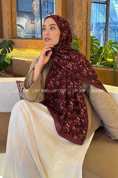 Lamelif Çiçek Desen Lara Soft Şal Kiremit