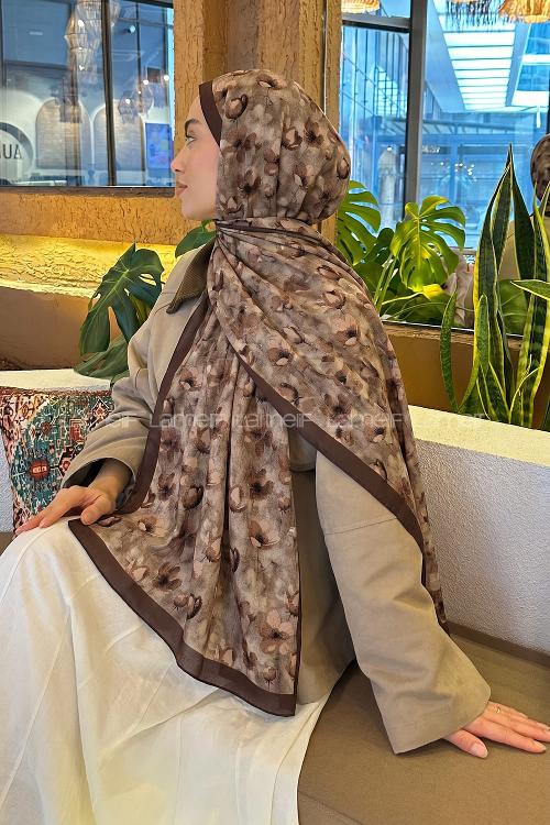 Lamelif Çiçek Desen Lara Soft Şal Vizon