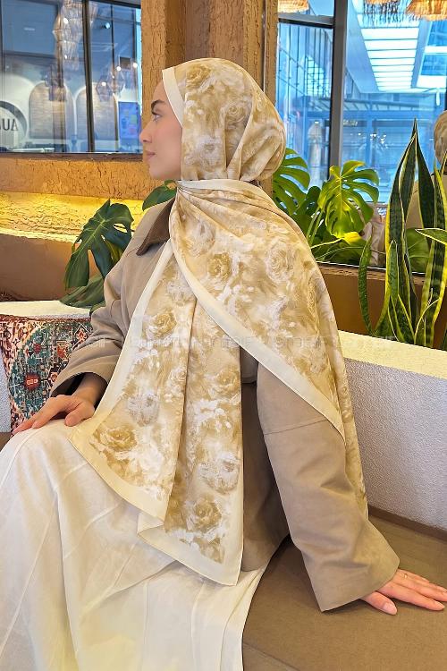 Lamelif Gül Çiçek Desen Lara Soft Şal Sarı