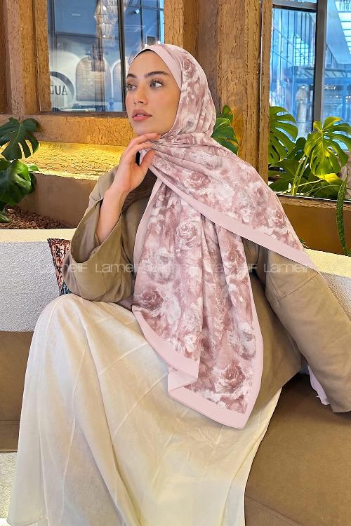 Lamelif Gül Çiçek Desen Lara Soft Şal Şeker Pembe