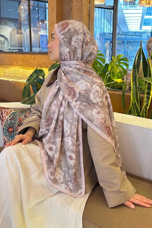 Lamelif Gül Çiçek Desen Lara Soft Şal Taş