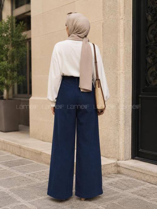 Navy Blue Linen High Waist Comfortable Pants