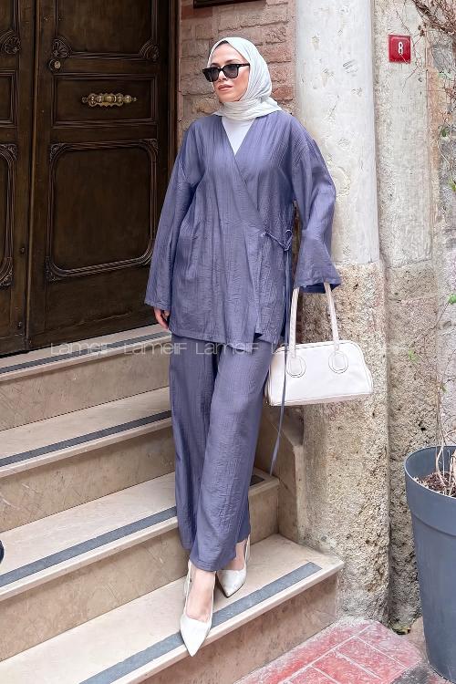 Lamelif Kimono-Pantolon Takım İndigo