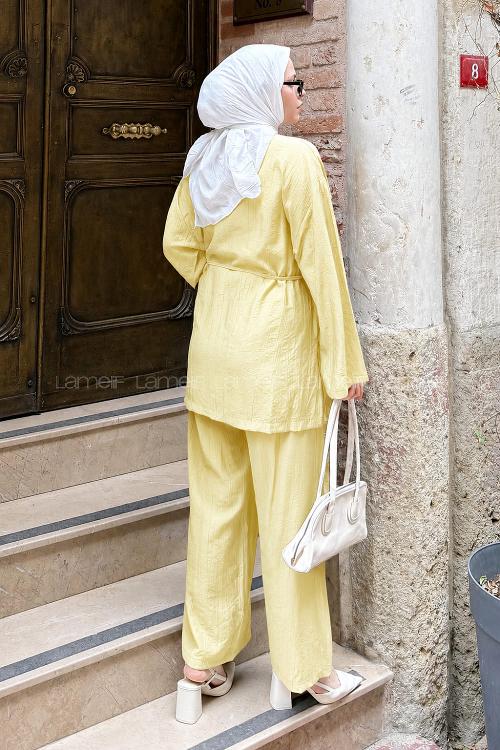 Lamelif Kimono-Pantolon Takım Sarı