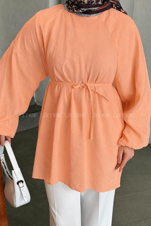 Lamelif Kuşak Bağlamalı Tunik Oranj