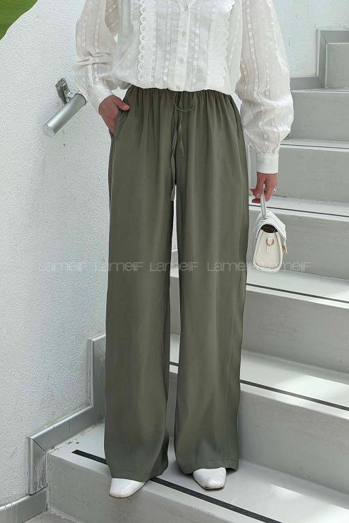 Khaki Tensel Elastic Waist Comfortable Pants