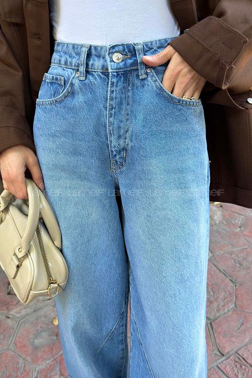 Lamelif Çift Pensli Boyfriend Pantolon Mavi Yıkama