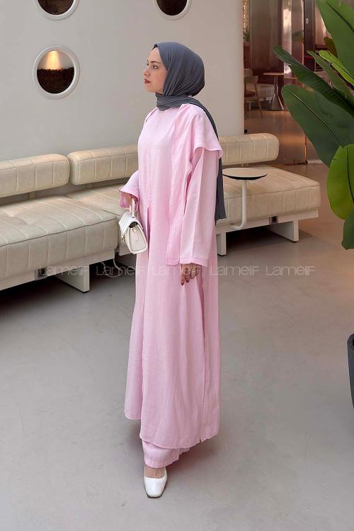 Pink Neckband Long Arm Cotton Regular Trousers Comfortable Suit