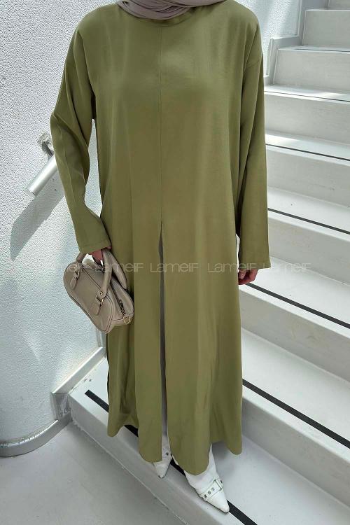 Plum Green Neckband Cotton Dresess
