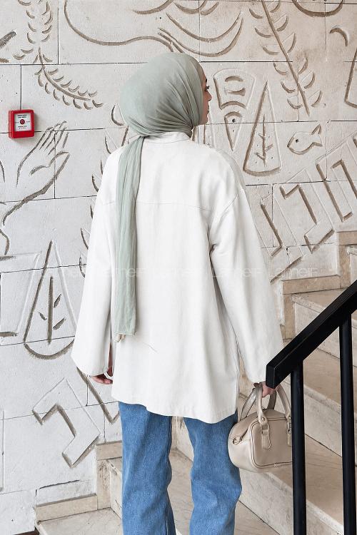 Lamelif Milano Keten Yakası Bağlamalı Gömlek Beyaz