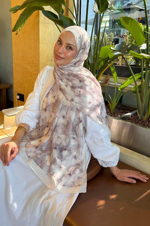 Lamelif Çiçek Desen Lara Soft Şal Bej