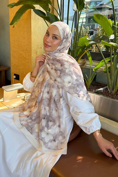 Lamelif Çiçek Desen Lara Soft Şal Bej