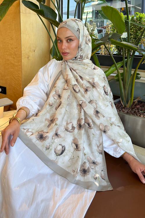 Lamelif Çiçek Desen Lara Soft Şal Mint Yeşili