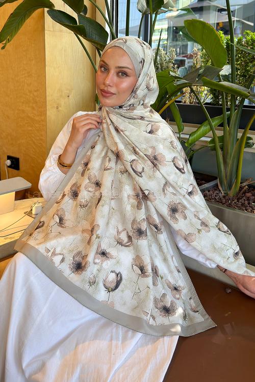 Lamelif Çiçek Desen Lara Soft Şal Mint Yeşili