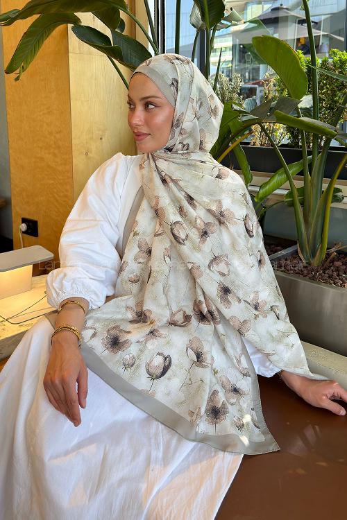 Lamelif Çiçek Desen Lara Soft Şal Mint Yeşili