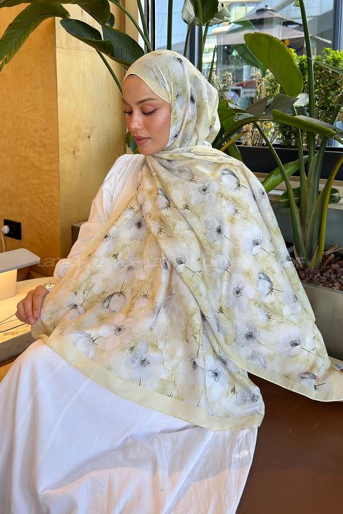 Lamelif Çiçek Desen Lara Soft Şal Sarı