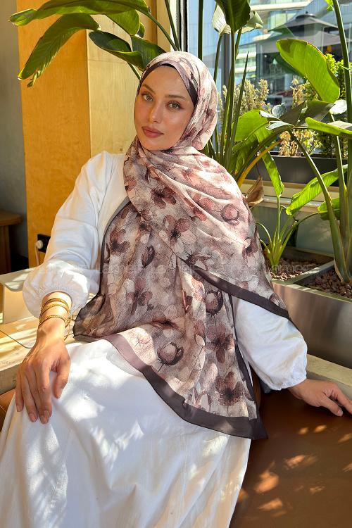 Lamelif Çiçek Desen Lara Soft Şal Vizon