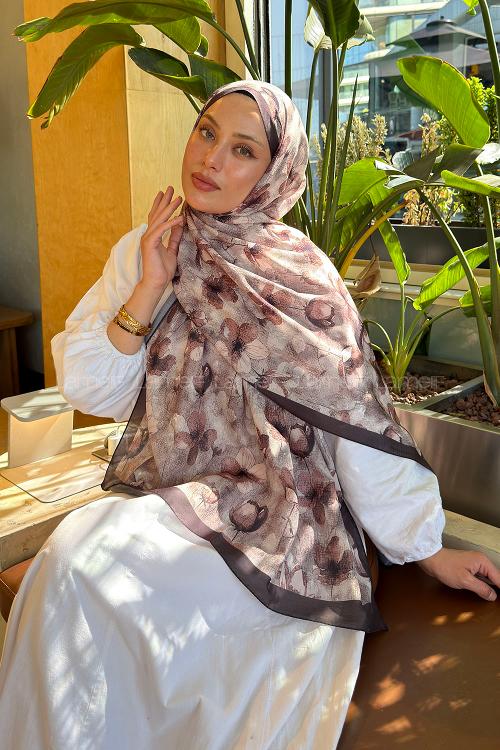 Lamelif Çiçek Desen Lara Soft Şal Vizon