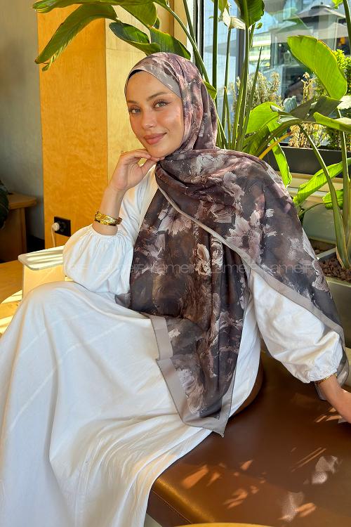 Lamelif Gül Çiçek Desen Lara Soft Şal Koyu Yeşil