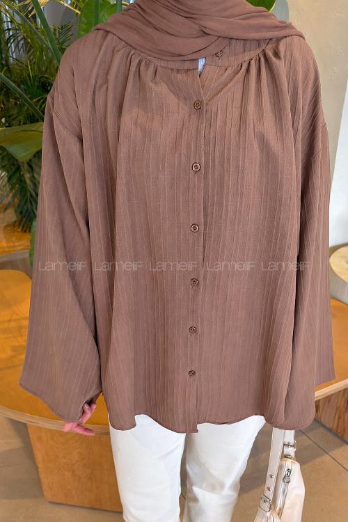 Brown Neckband Long Arm Cotton Shirt