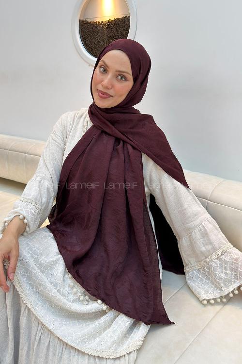 Lamelif Ağaçdalı Desen Ayrobin Floş Jakar  Şal Koyu Bordo