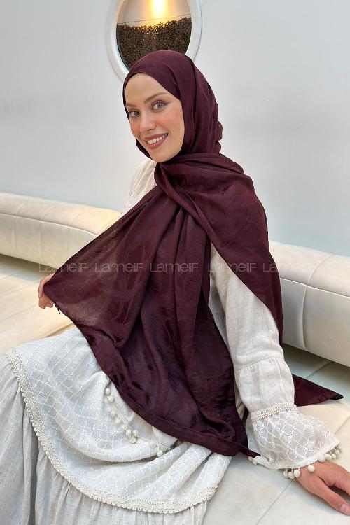 Lamelif Ağaçdalı Desen Ayrobin Floş Jakar  Şal Koyu Bordo