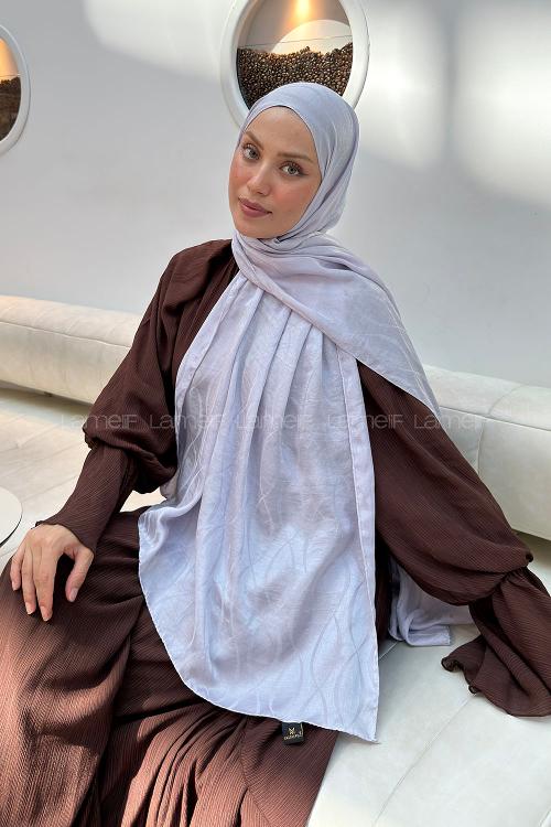 Lamelif Kapadokya Desen Ayrobin Floş Jakar  Şal Gümüş Gri