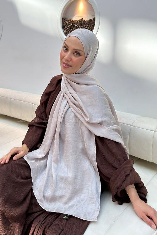 Lamelif Kapadokya Desen Ayrobin Floş Jakar  Şal Vizon